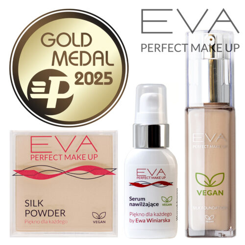 Zestaw wegański Eva Perfect Make Up: serum, podkład, puder.