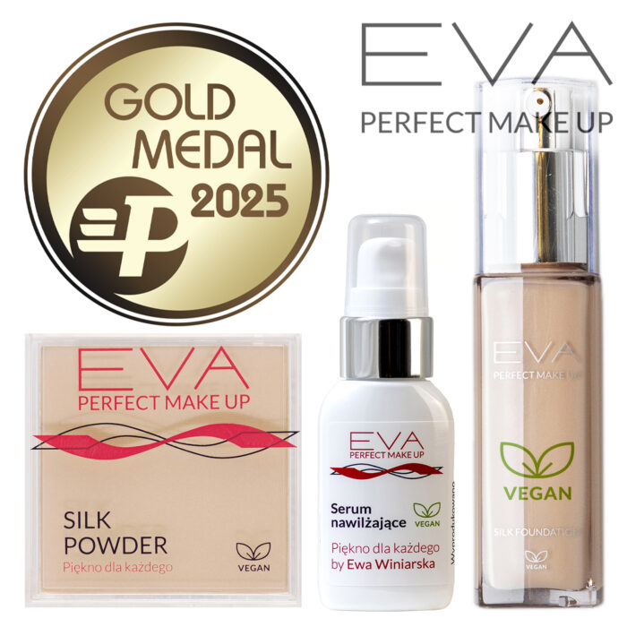 Zestaw wegański Eva Perfect Make Up: serum, podkład, puder.